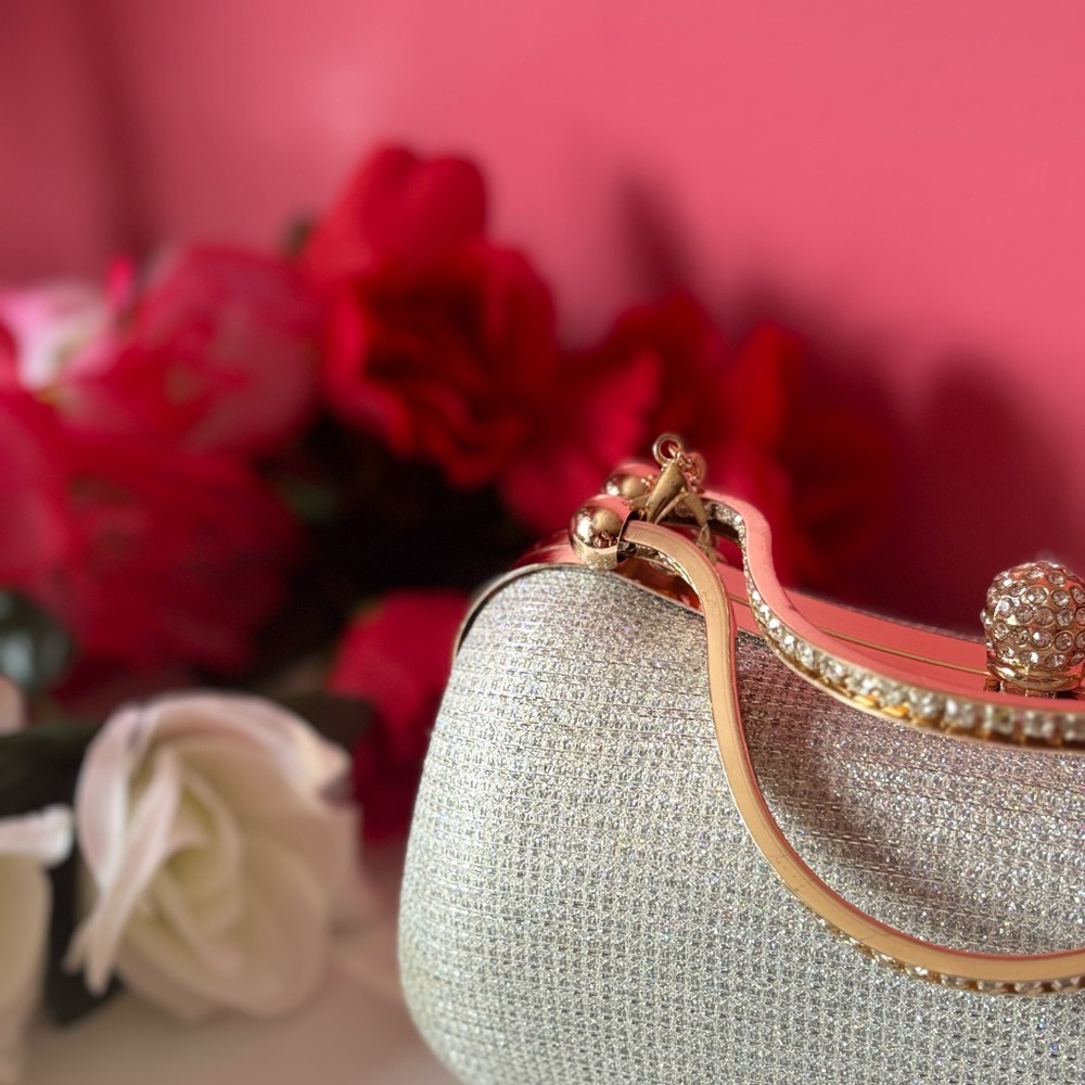 Shimmering Silver and Pink Wristlet with Gold Chain - Picture 5 of 5